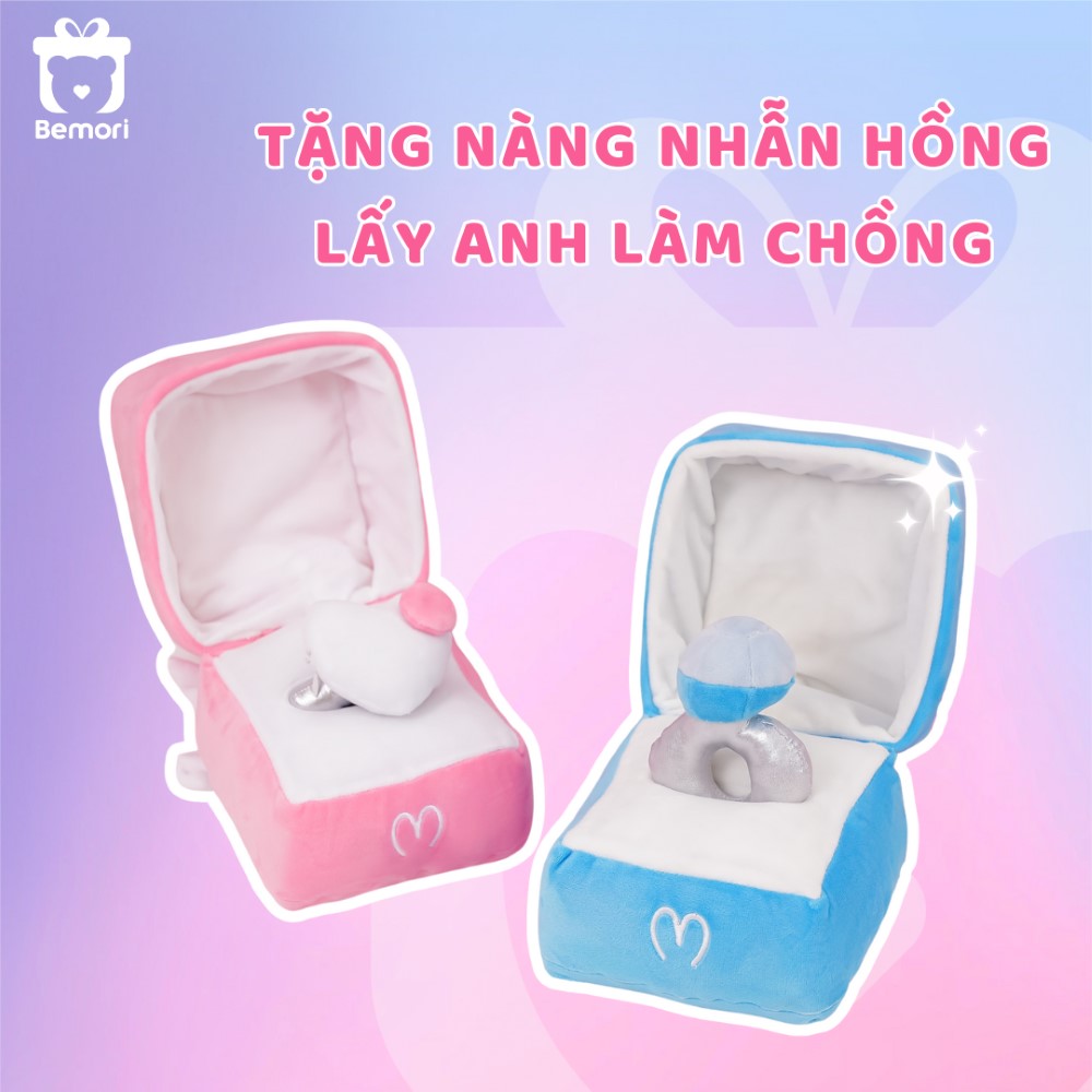 Hộp nhẫn bông màu hồng nơ trắng xinh xắn tặng nàng