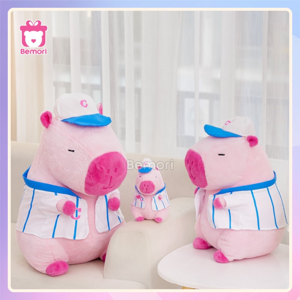 Gấu Bông Capybara Hồng Mặc Áo Đội Mũ