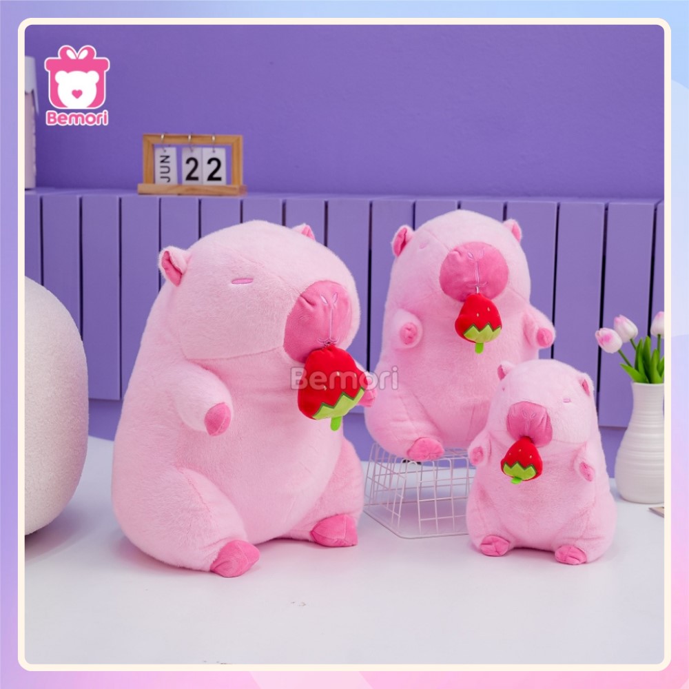 Gấu Bông Capybara Hồng Rút Dâu Tây