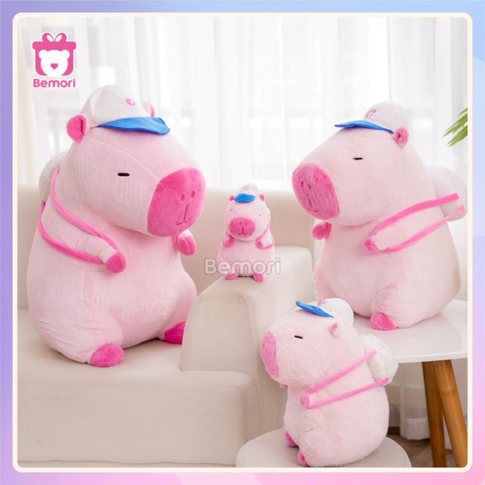 Gấu Bông Capybara Hồng Đeo Balo