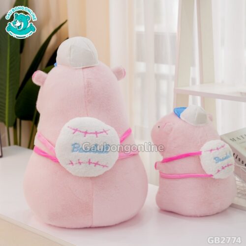 Capybara Hồng Đội Mũ Đeo Túi ngộ nghĩnh