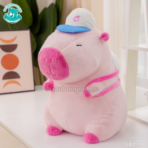 Capybara Hồng Đội Mũ Đeo Túi dễ thương