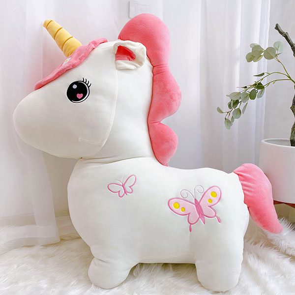 Unicorn Bông Ngồi Thêu Hoa