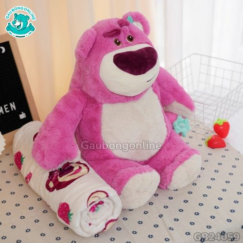 Gối Chăn Gấu Lotso Cầm Dâu Tây