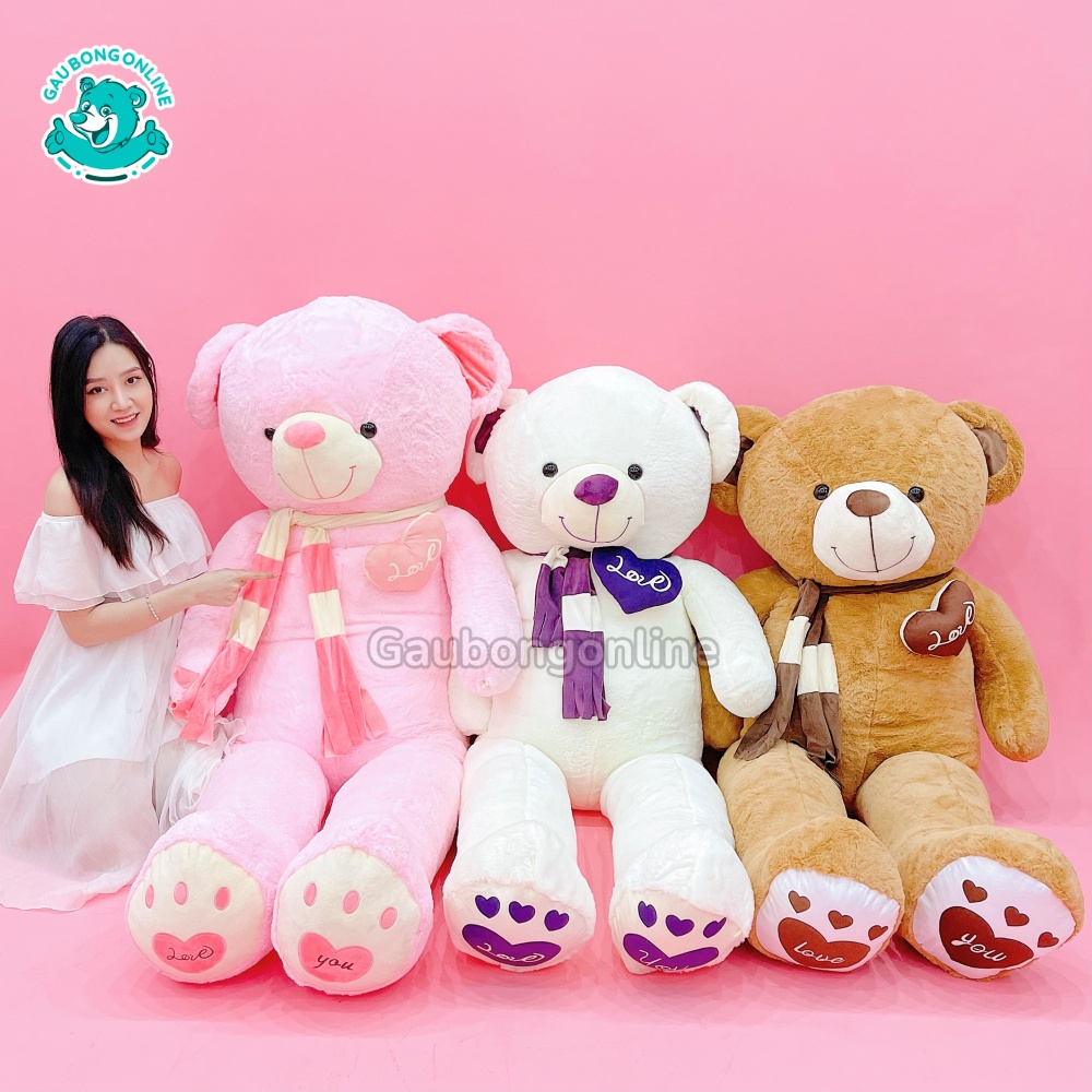 Gấu Bông Teddy Khăn Tim Màu 