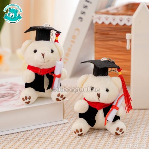 Móc Khóa Gấu Cử Nhân màu trắng đáng yêu