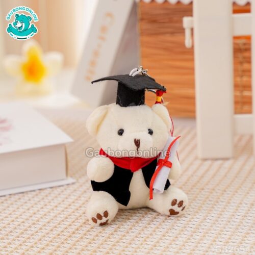Móc Khóa Gấu Cử Nhân màu trắng đáng yêu