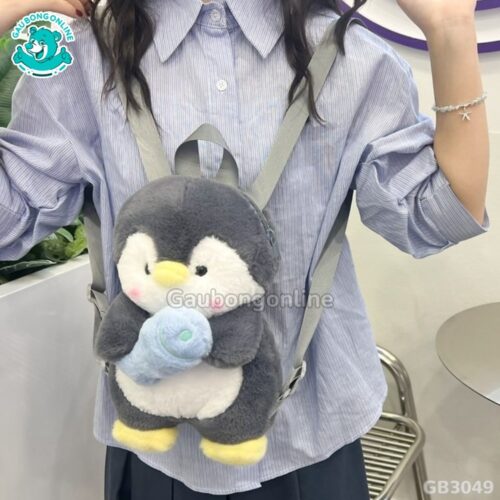 Balo Gấu Bông Cánh Cụt Ôm Cá