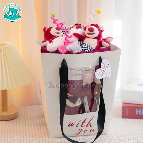 Set Bó Hoa Vải Lông - Lotso Đỏ Móc Treo