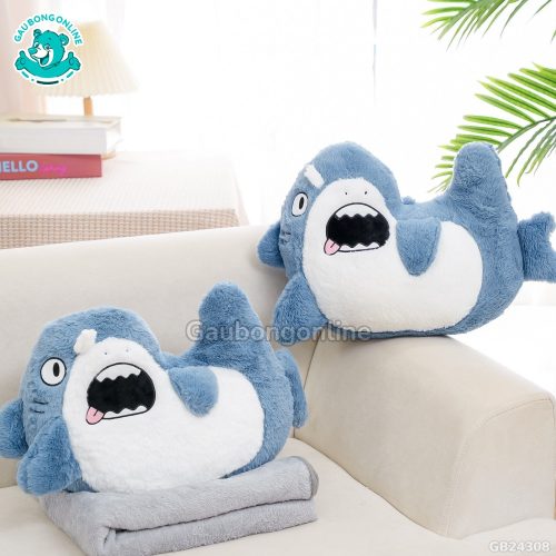Gối Chăn Thú Cong - Cá Mập Xanh