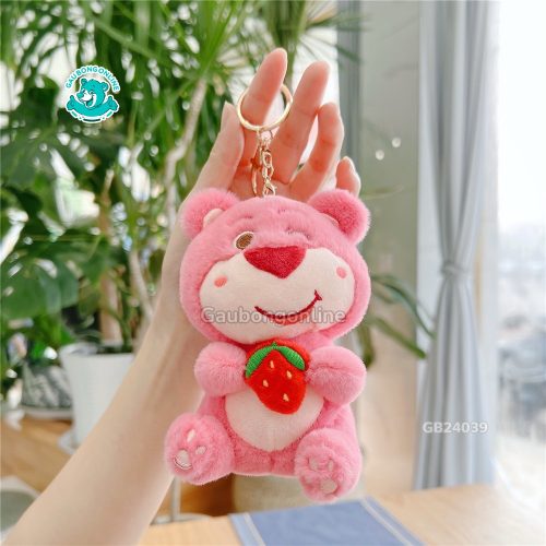 Móc Khóa Lotso Ôm Dâu Hồng