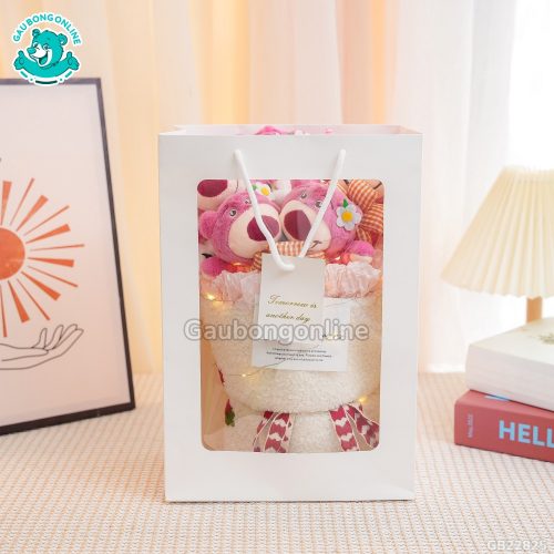 Set Bó Hoa Vải - Lotso Dây Nơ Tim