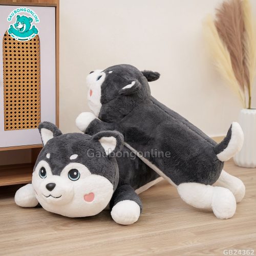 Gối Ôm Husky Má Tim Xám Nằm