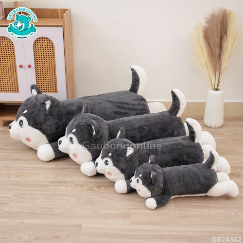 Gối Ôm Husky Má Tim Xám Nằm