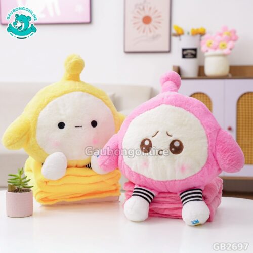 Gối Chăn Mền Bộ 3 Hoạt Hình Eggy gồm gối ôm và chăn đắp