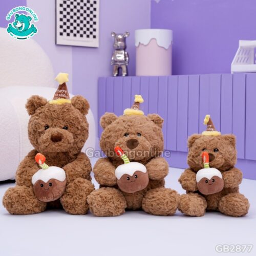 Gấu Lông Xù Ôm Bánh Sinh Nhật đa dạng kích thước
