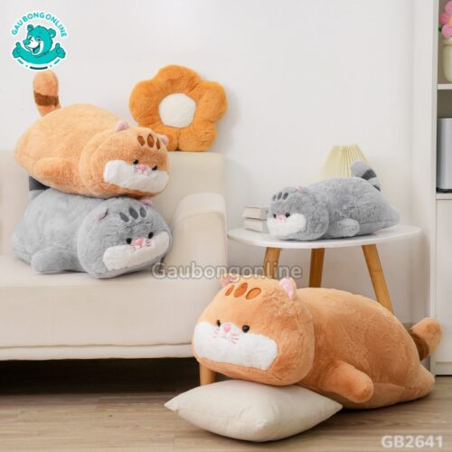 Gối Ôm Mèo Nằm Mũi Hồng hai màu dễ thương
