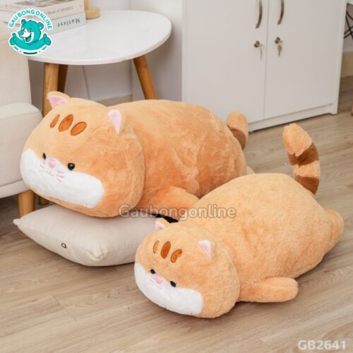 Gối Ôm Mèo Nằm Mũi Hồng màu vàng tươi tắn
