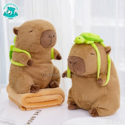 Gối Chăn Mền Chuột Capybara Đeo Túi Rùa