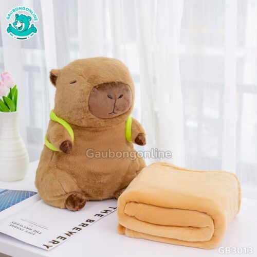 Gối Chăn Mền Chuột Capybara Đeo Túi Rùa