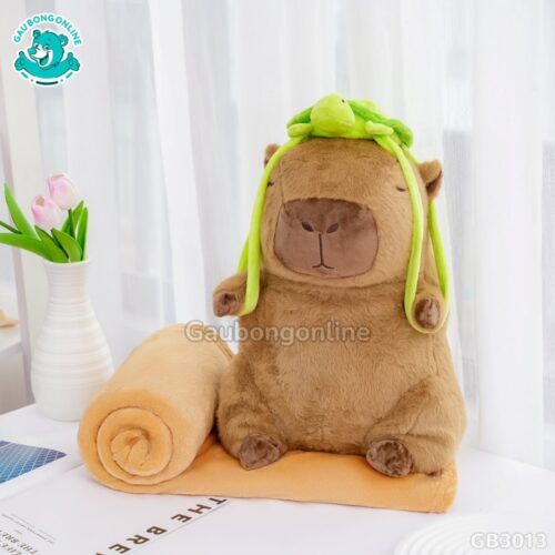 Gối Chăn Mền Chuột Capybara Đeo Túi Rùa