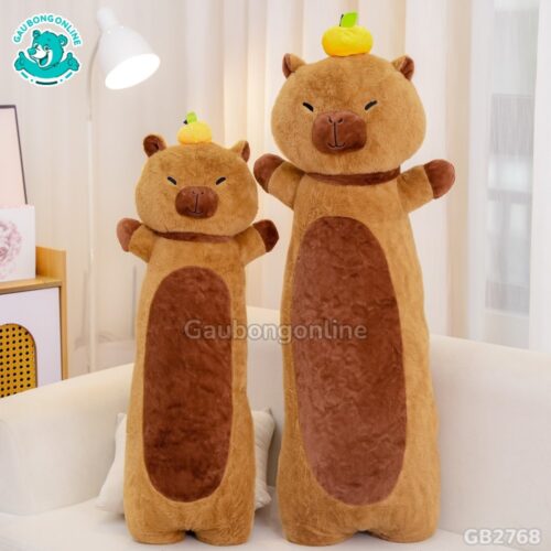 Gối Ôm Chuột Capybara Đội Cam mềm mại, ôm cực đã