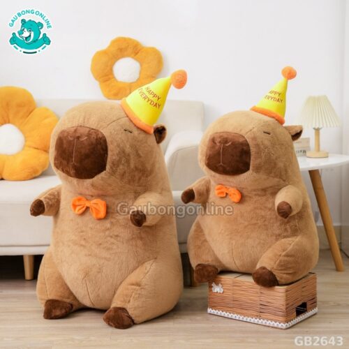 Chuột Capybara Đội Mũ Happy nhồi bông căng phồng, mềm mại