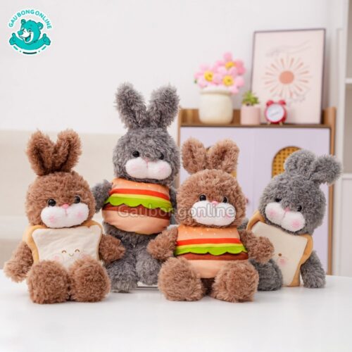 Bộ đôi Thỏ Lông Xù Bánh Mì – Bánh Hamburger dễ thương