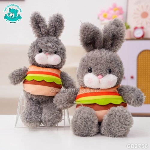 Thỏ Lông Xù Bánh Hamburger – Xám