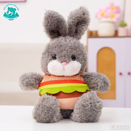 Thỏ Lông Xù Bánh Hamburger – Xám