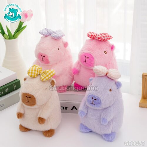 Gấu Bông Capybara Đeo Nơ Kẻ đã được bán tại Gấu Bông Online