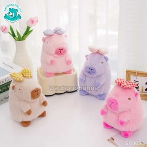 Gấu Bông Capybara Đeo Nơ Kẻ làm đồ trang trí xinh xắn