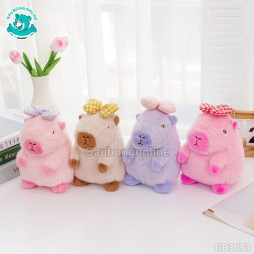 Gấu Bông Capybara Đeo Nơ Kẻ nhiều màu sắc tươi tắn