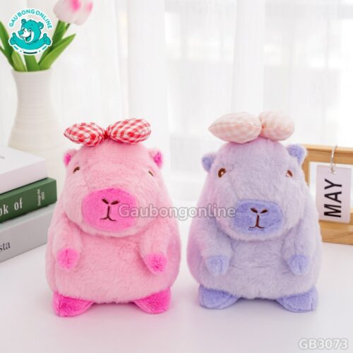 Bộ đôi Gấu Bông Capybara Đeo Nơ Kẻ ngọt ngào