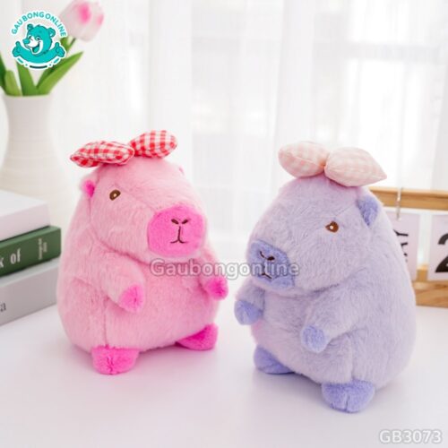 Gấu Bông Capybara Đeo Nơ Kẻ dễ thương