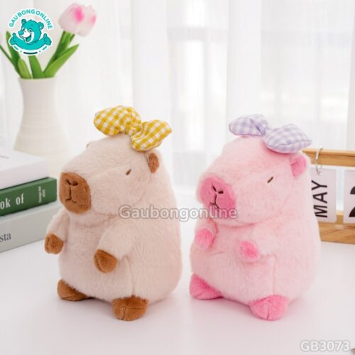 Bộ đôi Gấu Bông Capybara Đeo Nơ Kẻ mềm mại, nhỏ xinh