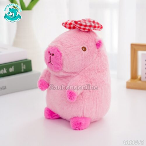 Gấu Bông Capybara Đeo Nơ Kẻ – Hồng Đậm