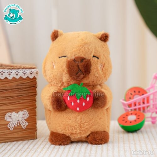 Bộ 10 Chuột Capybara Ôm Dâu Tây Hạt Trắng