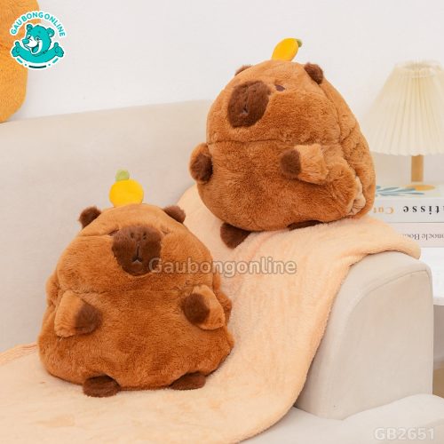 Gối Chăn Mền Capybara Đội Cam đã được bán tại Gấu Bông Online