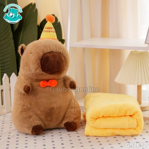 Gối Chăn Mền Chuột Capybara Đội Mũ Happy đã được bán tại Gấu Bông Online