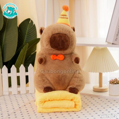 Gối Chăn Mền Chuột Capybara Đội Mũ Happy thích hợp cho dân văn phòng