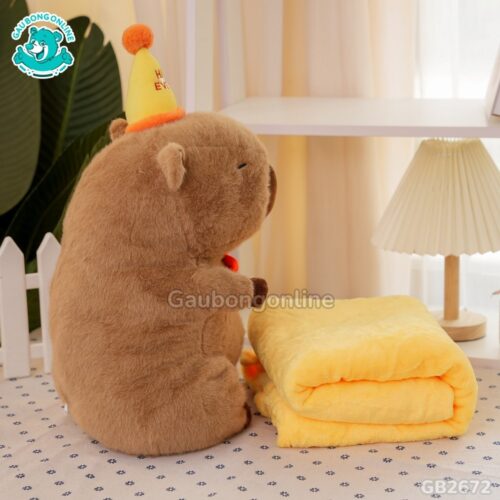 Gối Chăn Mền Chuột Capybara Đội Mũ Happy tiện lợi khi đi du lịch