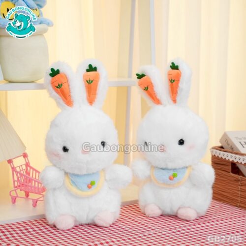 Thỏ Trắng Tai Cà Rốt Đeo Yếm nhồi bông mềm mại