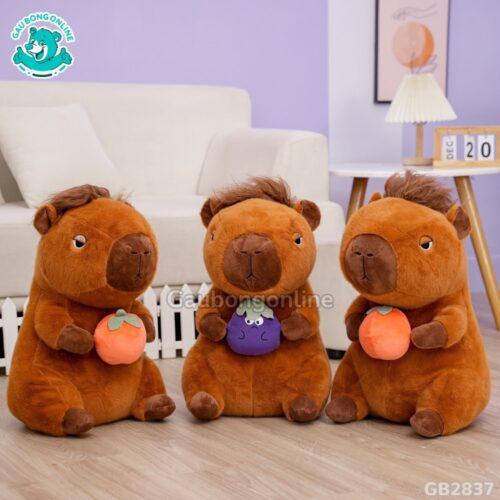 Capybara Có Tóc Ôm Quả – Nâu Đậm
