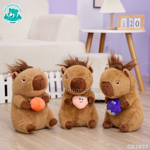 Capybara Có Tóc Ôm Quả – Nâu Nhạt