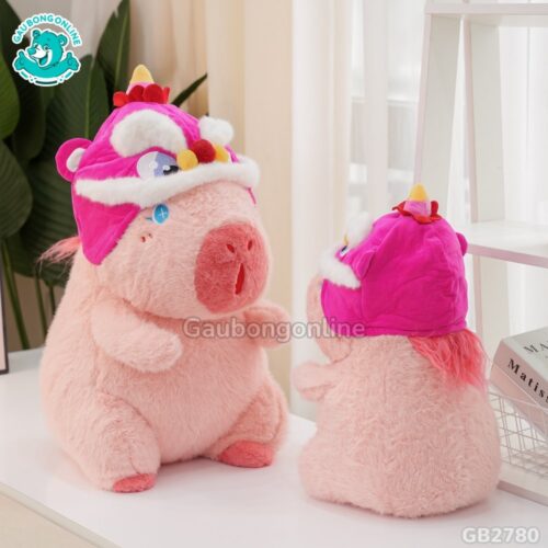 Capybara Tóc Hồng Mũ Lân mềm mại, dễ thương