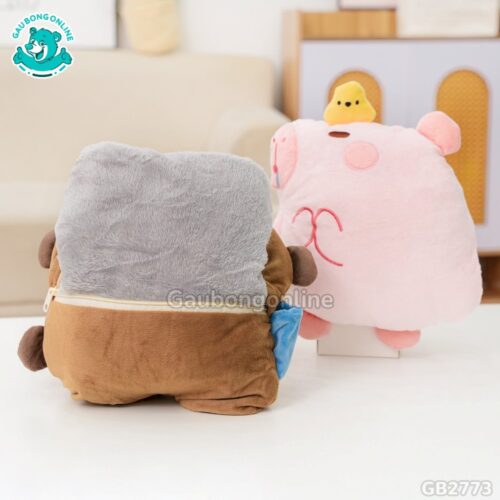 Gối Chăn Mền Capybara Tay Thêu thiết kế tiện lợi 2 trong 1