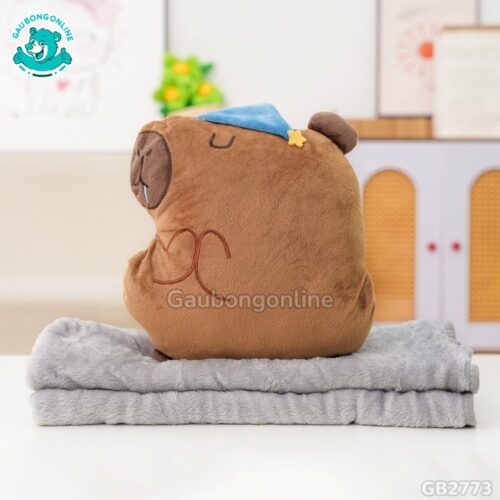 Gối Chăn Mền Capybara Tay Thêu – Nâu