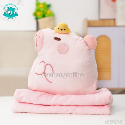 Gối Chăn Mền Capybara Tay Thêu – Hồng