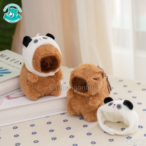 Móc Khóa Chuột Capybara đội mũ gấu trúc cute